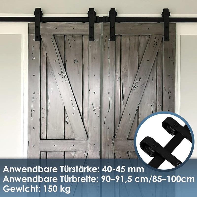 Jopassy 183cm (6FT) Schiebetürbeschlag, Schiebetürsystem Set, Schiebetüren Tragfähigkeit 150kg, Schi