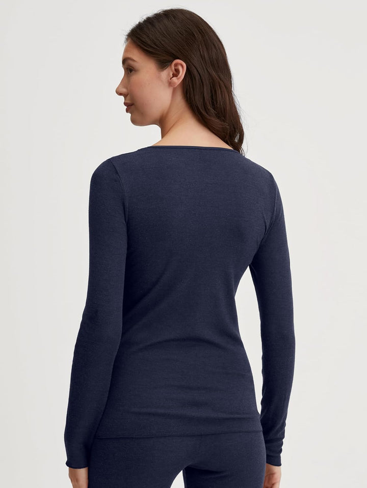 CALIDA True Confidence Langarmshirt Damen, aus Wolle-Seide, Feinripp, temperaturausgleichend und ger