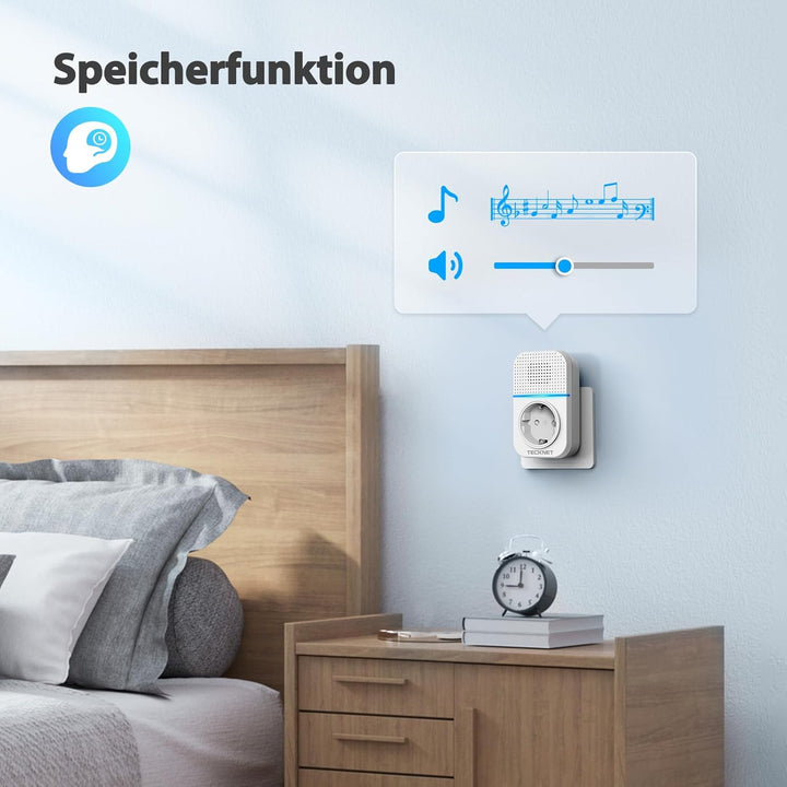 TECKNET Kabellose Türklingel Batterielose, Steckdosen-Funkklingel Wasserdicht Drahtloses Türklingel