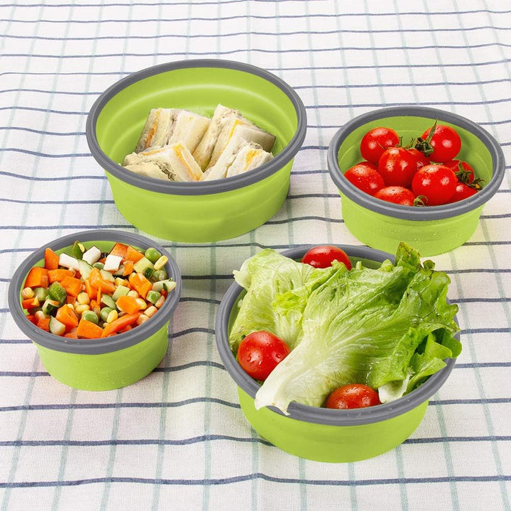 Faltbare Brotdose aus Silikon 4PCS Runde, platzsparende Frischhaltebox luftdicht & wasserdicht, geni