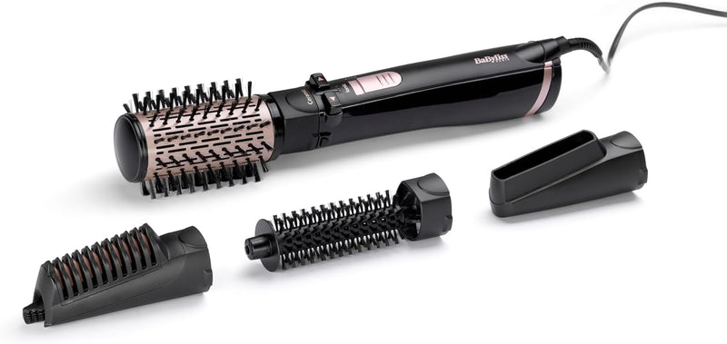 BaByliss rotierende Warmluftbürste mit 1000 Watt und 4 Aufsätzen zum Trocknen, Glätten, Formen und f