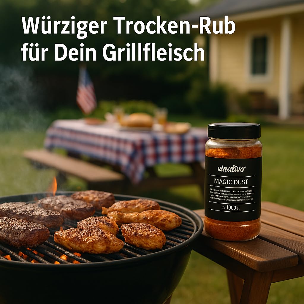 vinativo Magic Dust BBQ-Rub – 1kg – Marinade für Fleisch – zum Grillen – Magic Dust 1000g – BBQ Gewü