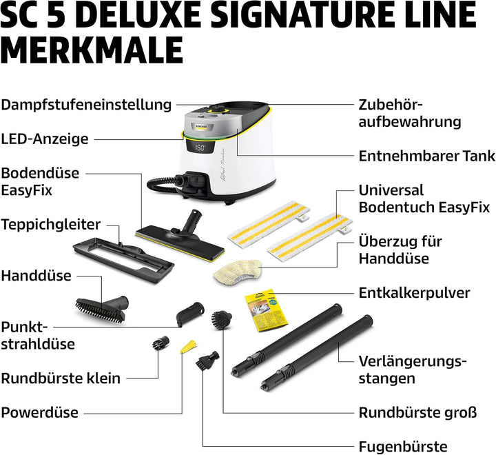 Kärcher Dampfreiniger SC 5 Deluxe Signature Line, 4 Bar, ca 130 m² Flächenleistung, 2250 W Heizleist
