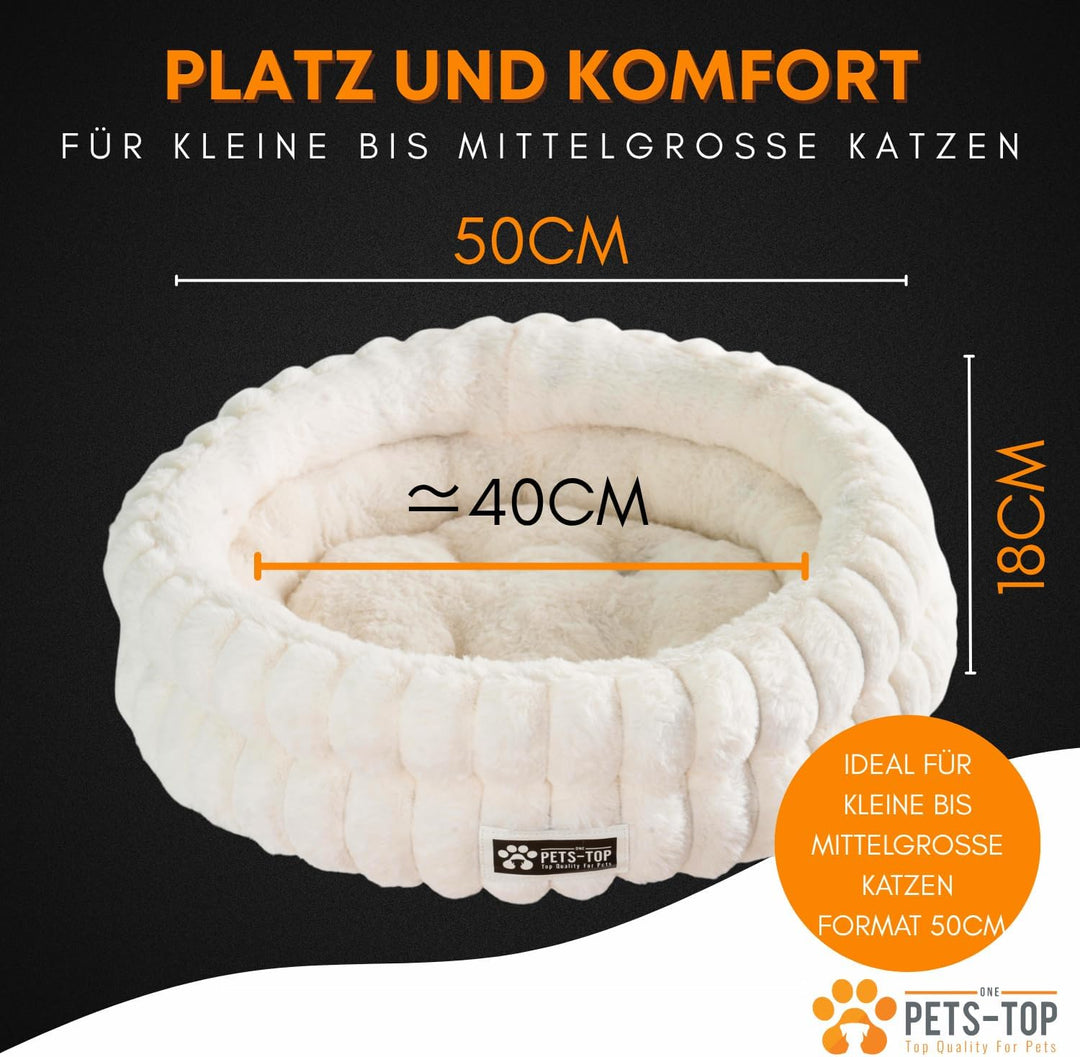 Katzenbett Flauschig – Katzenkissen Rund Weich – Cat Bed Waschbar – Schlafplatz für Katze & Kleine H