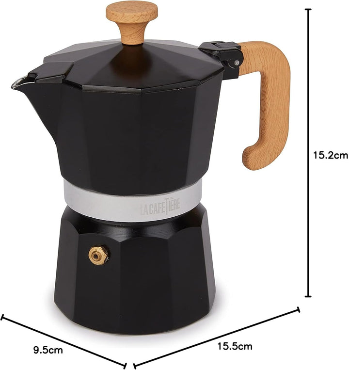 La Cafetière Venice Espressokocher, Aluminium Schwarz Three Cup, Schwarz Three Cup