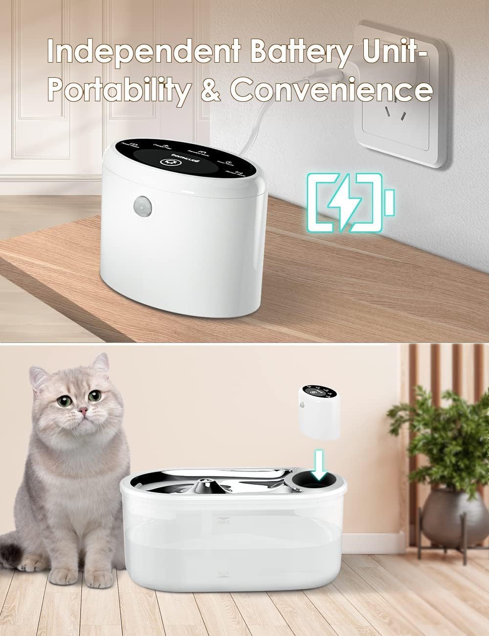 Akku für P9 Katzenbrunnen von TOMXCUTE, Abnehmbar Steuergerät Eingebauter 4000-mAh Akku - Weiss, Wei