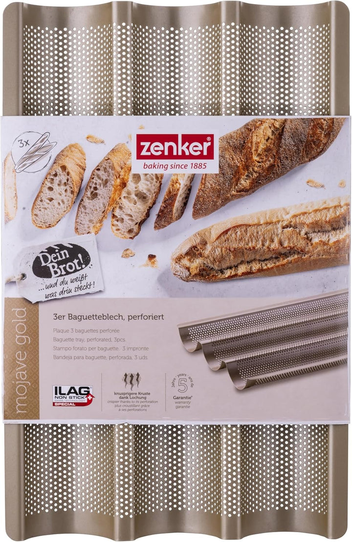 Zenker 3er Baguetteblech – Perforierte Backform für knusprige Baguettes – Antihaftbeschichtung verhi