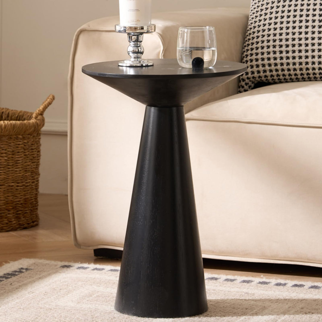 Beistelltisch Rund, Beistelltisch Holz Schwarz, Couchtisch Klein Rund für Wohnzimmer, Runder Beistel