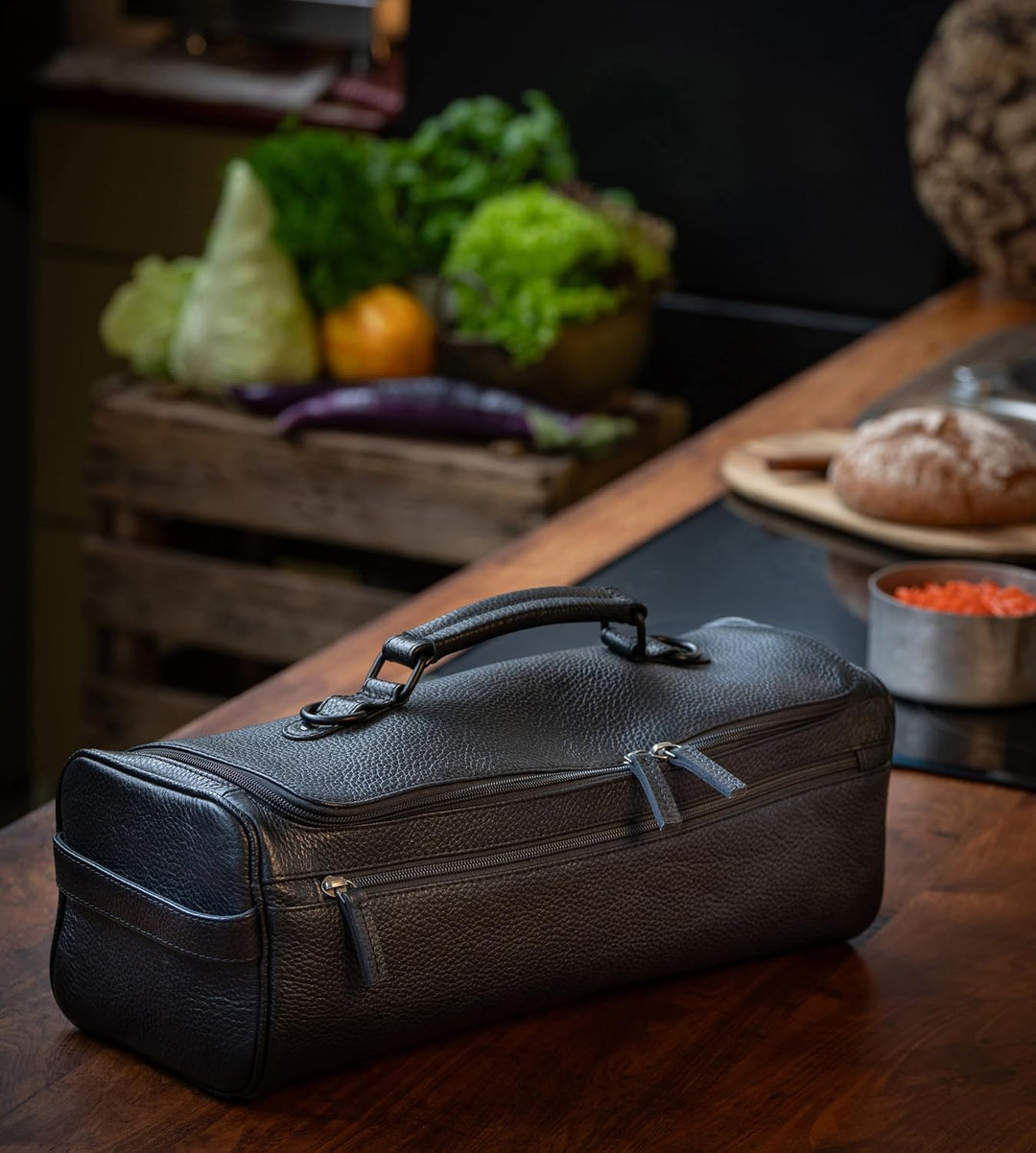 Angus Stoke Premium Messerkoffer aus Leder, XXL Messertasche mit vielen Extras und Stauraum, Koch-Ro