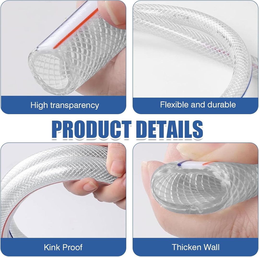 PVC Schlauch 25 x 32 mm – Klarer Geflochtener Saug- Und Druckschlauch Inkl. 2 Schlauchschellen, Flex