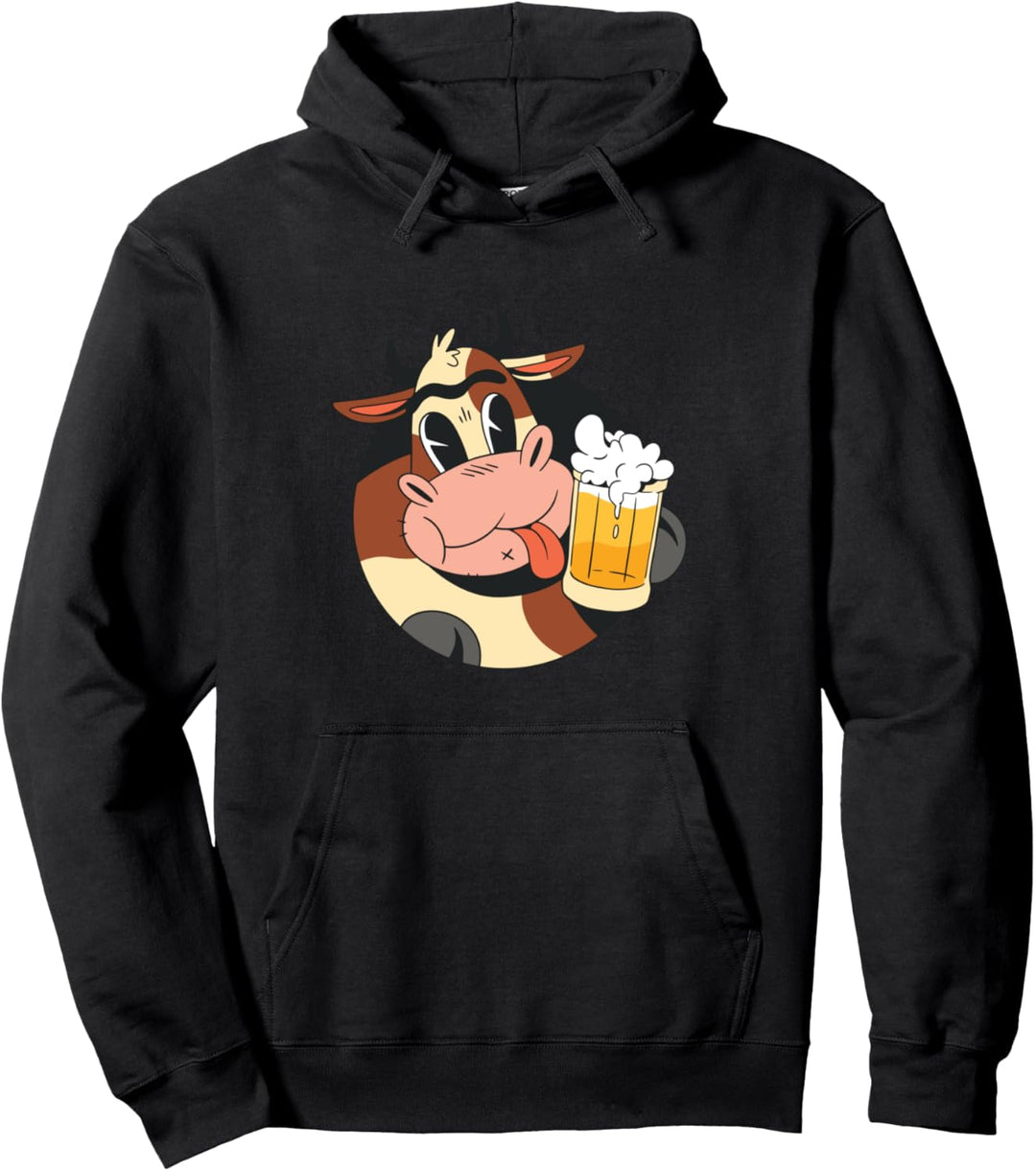 Cartoon-Kuh beim Biertrinken Pullover Hoodie