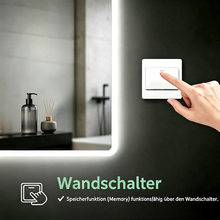 MIQU Badspiegel LED 60 x 50 cm Badezimmerspiegel mit Beleuchtung warmweiss/kaltweiss dimmbar Lichtsp