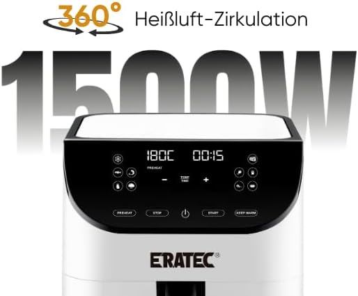 ERATEC AF-66 Heissluftfritteuse XXL 5,5L 1500W Air Fryer ohne Öl Heisluftfritöse mit LED Touchscreen