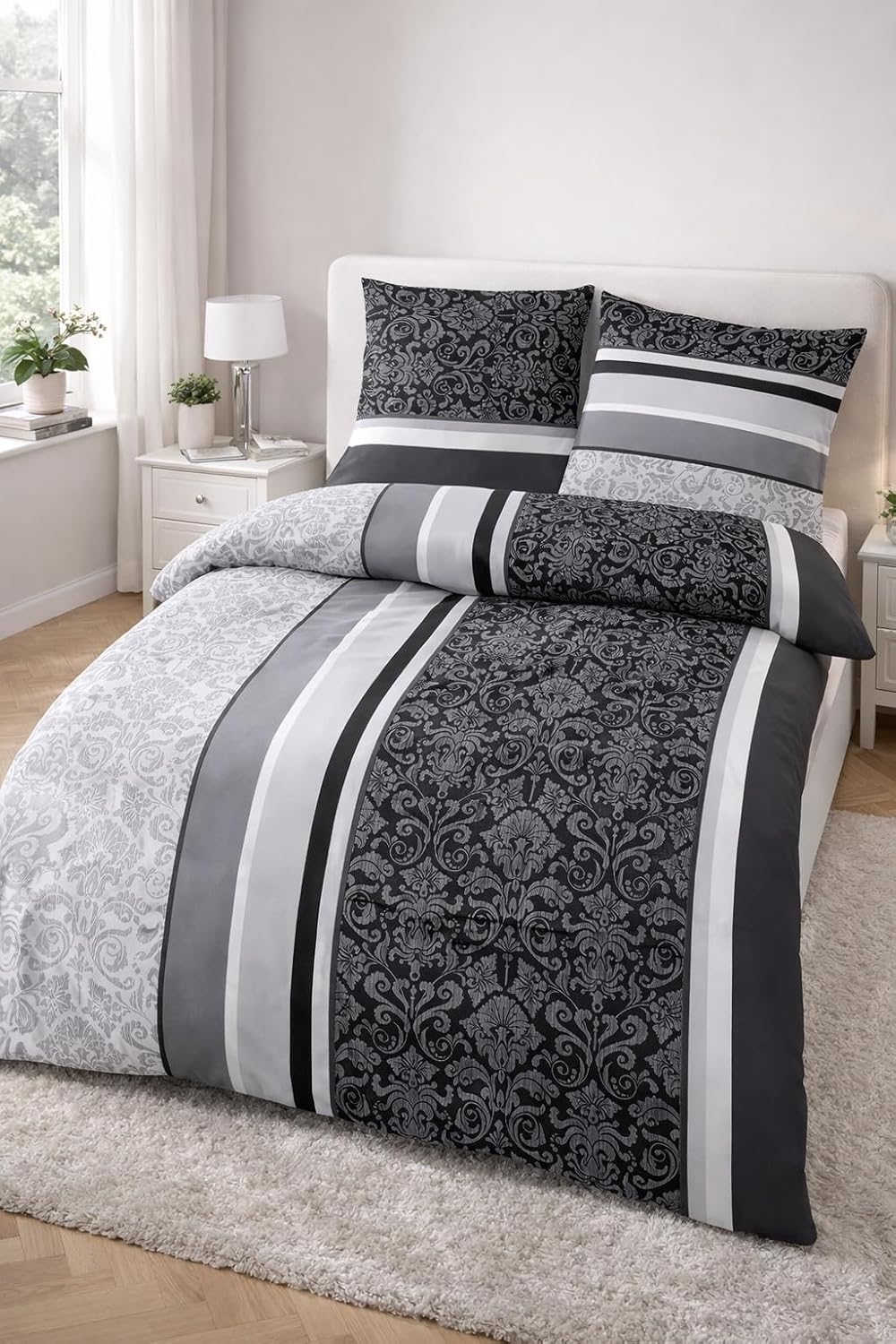 soma Biber Bettwäsche 2 teilig Bettbezug 135x200 cm Kopfkissenbezug 80 x 80 cm anthrazit Barock Blum