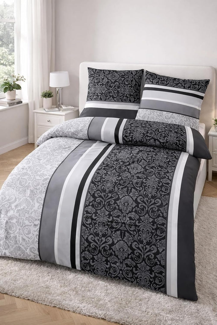 soma Biber Bettwäsche 2 teilig Bettbezug 135x200 cm Kopfkissenbezug 80 x 80 cm anthrazit Barock Blum