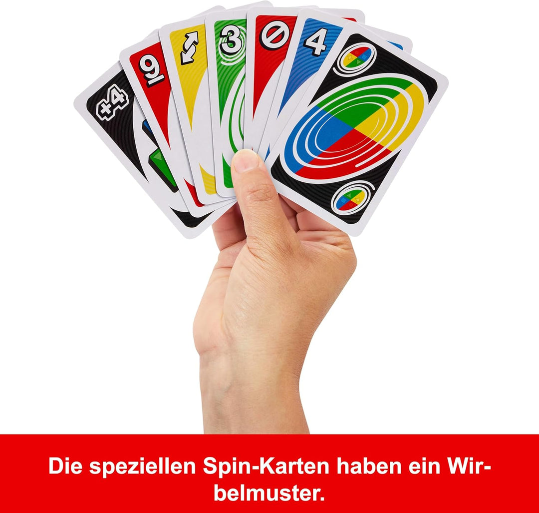 Mattel Games UNO Spin Kartenspiel für Kinder, Erwachsene und Spieleabende mit der Familie, Klassisch