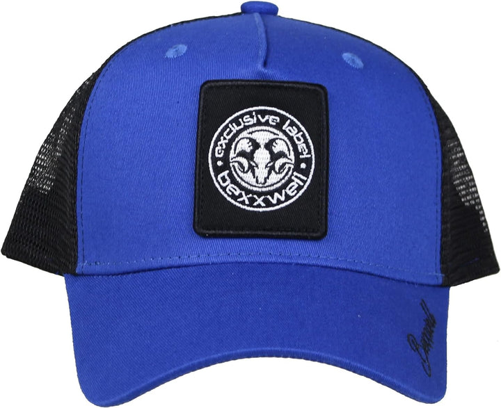 Bexxwell Trucker Cap blau/schwarz mit Logo-Patch (optimale Passform, Kappe, Blue, Black, Truckercap,