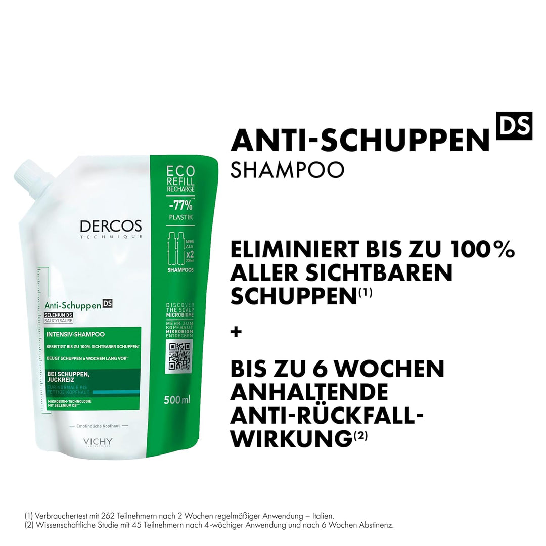 Vichy Dercos Anti-Schuppen Behandlung Shampoo für normales bis fettiges Haar, Nachfüllpackung, 500 m