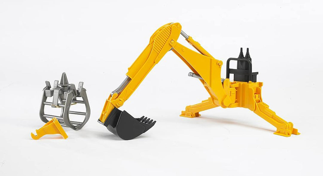 bruder 02338 - Zubehör Heckbagger mit Greifer & Schaufel - 1:16 Traktor Zubehör, Anhänger, Forstwirt