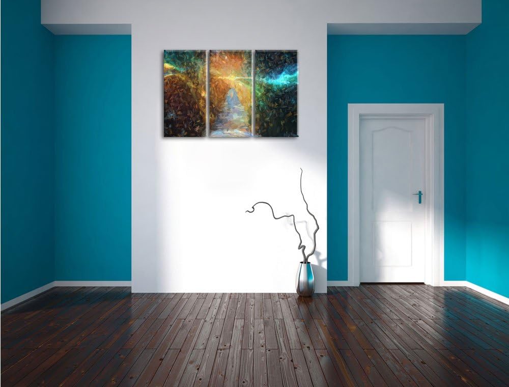 Pixxprint Treppe in die Galaxis / 3-Teilig/Gesamtmass 120cm Leinwandbild bespannt auf Holzrahmen/Wan