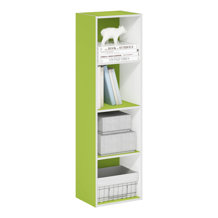Furinno Pasir Bücherregal mit offenem Regal, 4-stöckig, grün/weiss Grün/Weiss 23.7 x 30.5 x 106.1 cm