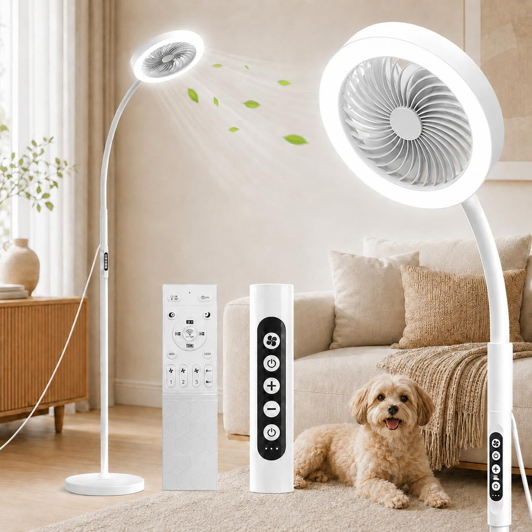 Standventilator mit Licht 183cm, Leise Ventilator Stehlampe mit RGB Farbwechsel & CCT, 360° Schwanen