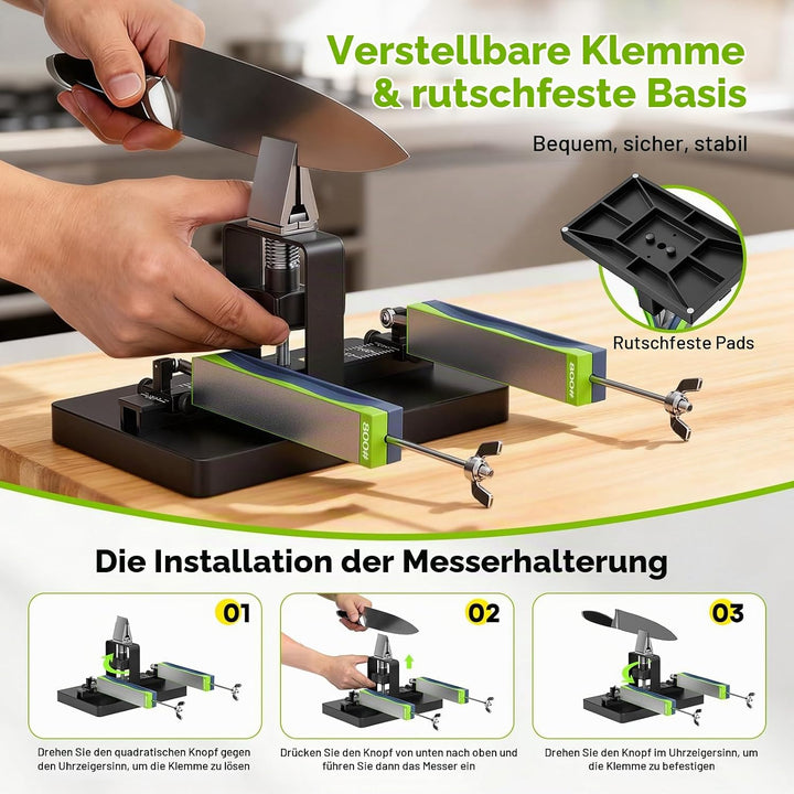 Messerschärfer Profi Set, Outdoor Messerschleifer mit 8 Körnungen, Universal Schärfsystem klein mit