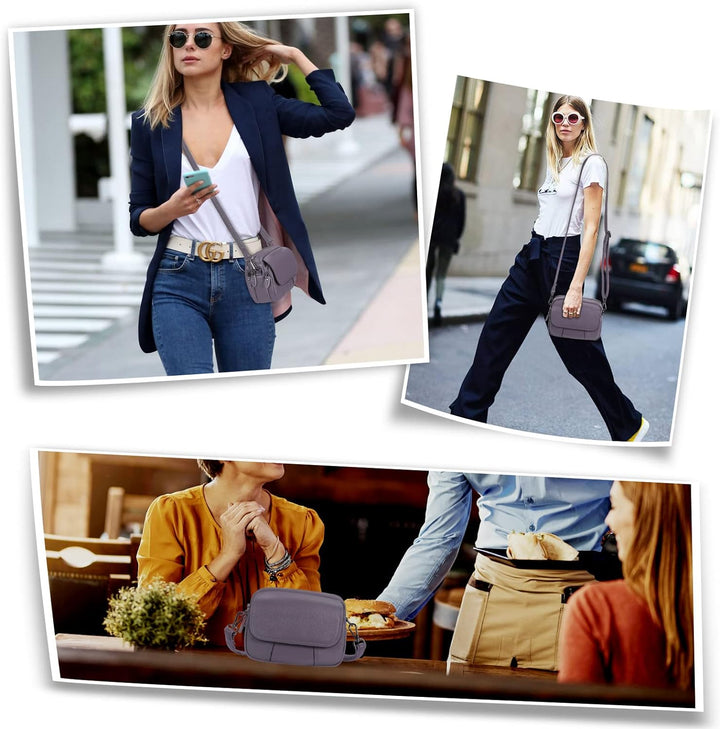 HAWEE Damen Handy Umhängetasche Echtes Leder Crossbody Schultertasche mit 3 Reissverschlüsse Kleine