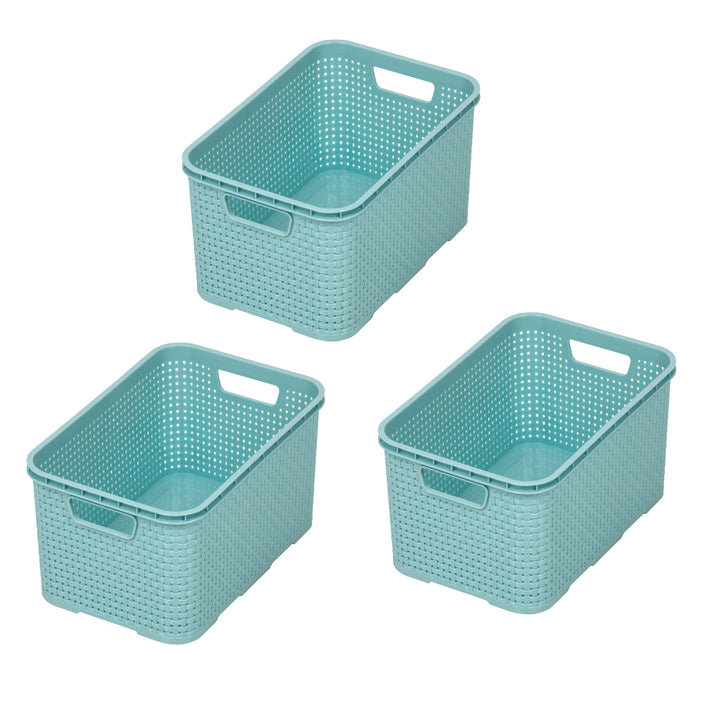 BranQ - Home essential Korb in Rattan Design 3er Set Grösse S 7l, BPA-frei Kunststoff PP, Minze, 28,