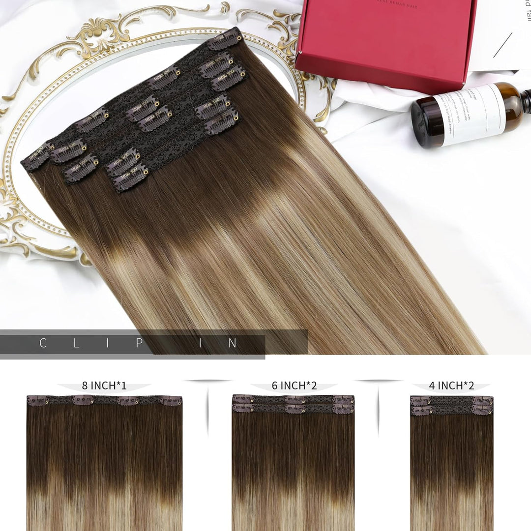 Moresoo Clip Extensions Echthaar Balayage Haarextension Echthaar Clip in Extensions Echthaar Remy Ex