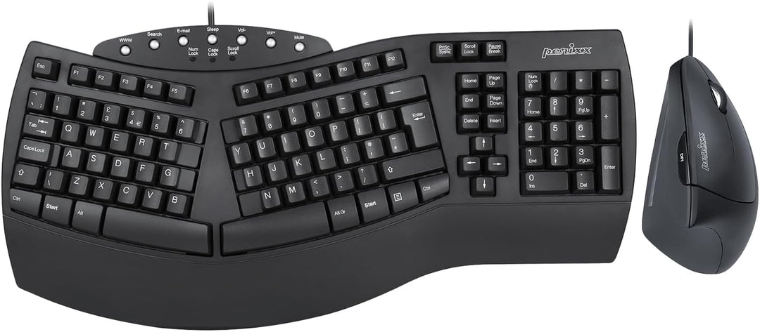 Perixx PERIDUO-512B US, Kabelgebundene ergonomische Tastatur und vertikale Maus-Kombination, USB, Sc