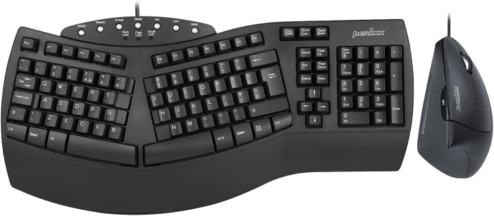 Perixx PERIDUO-512B US, Kabelgebundene ergonomische Tastatur und vertikale Maus-Kombination, USB, Sc