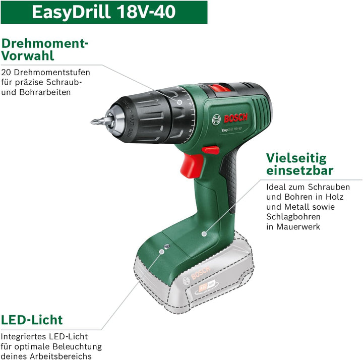 Bosch Home and Garden 06039D8005 Bosch Akkuschrauber EasyDrill 18V-40 (2 Akku 2,0 Ah, 18 Volt System