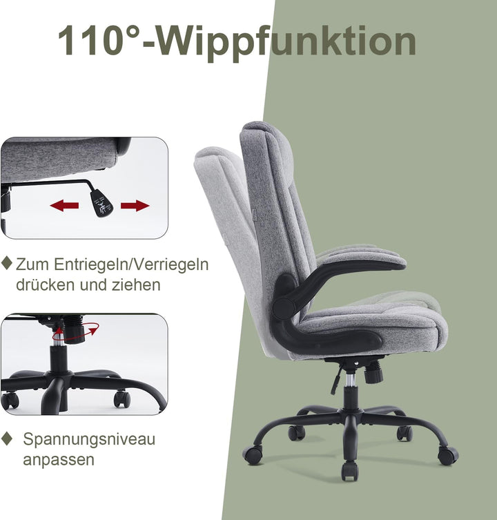 CASTLOVE Bürostuhl Ergonomisch Schreibtischstuhl Chefsessel Mit Gepolsterten Armlehnen Klappbar, Höh