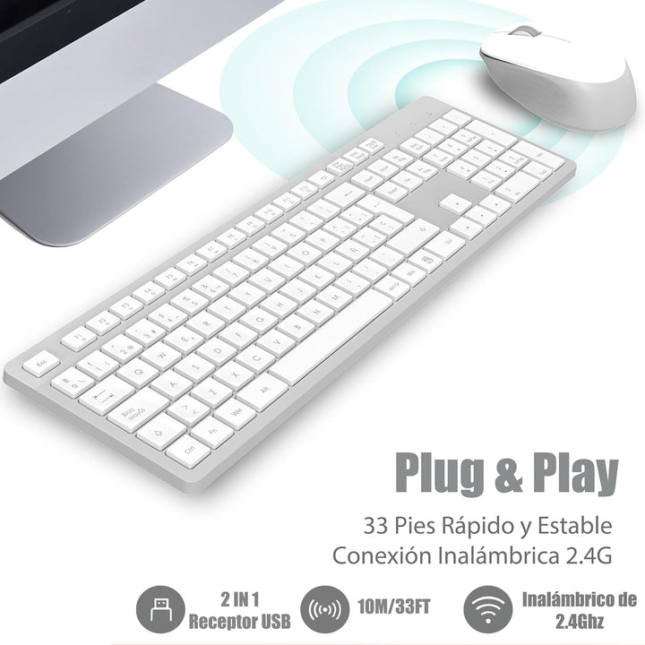 LeadsaiL Kabellose Tastatur und Maus, kabellose Tastatur und Maus, ergonomisch, Spanisch, QWERTY, vo