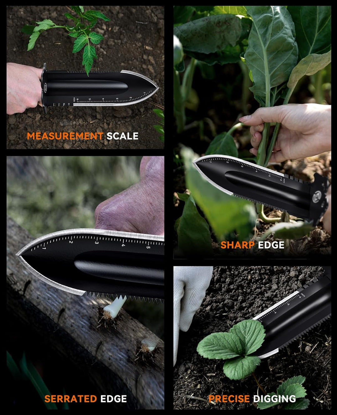 SUNPOW Robuste Gartenschaufel mit Tragescheide – Kleiner Spaten mit Doppelter Gezackter Kante, Grabu