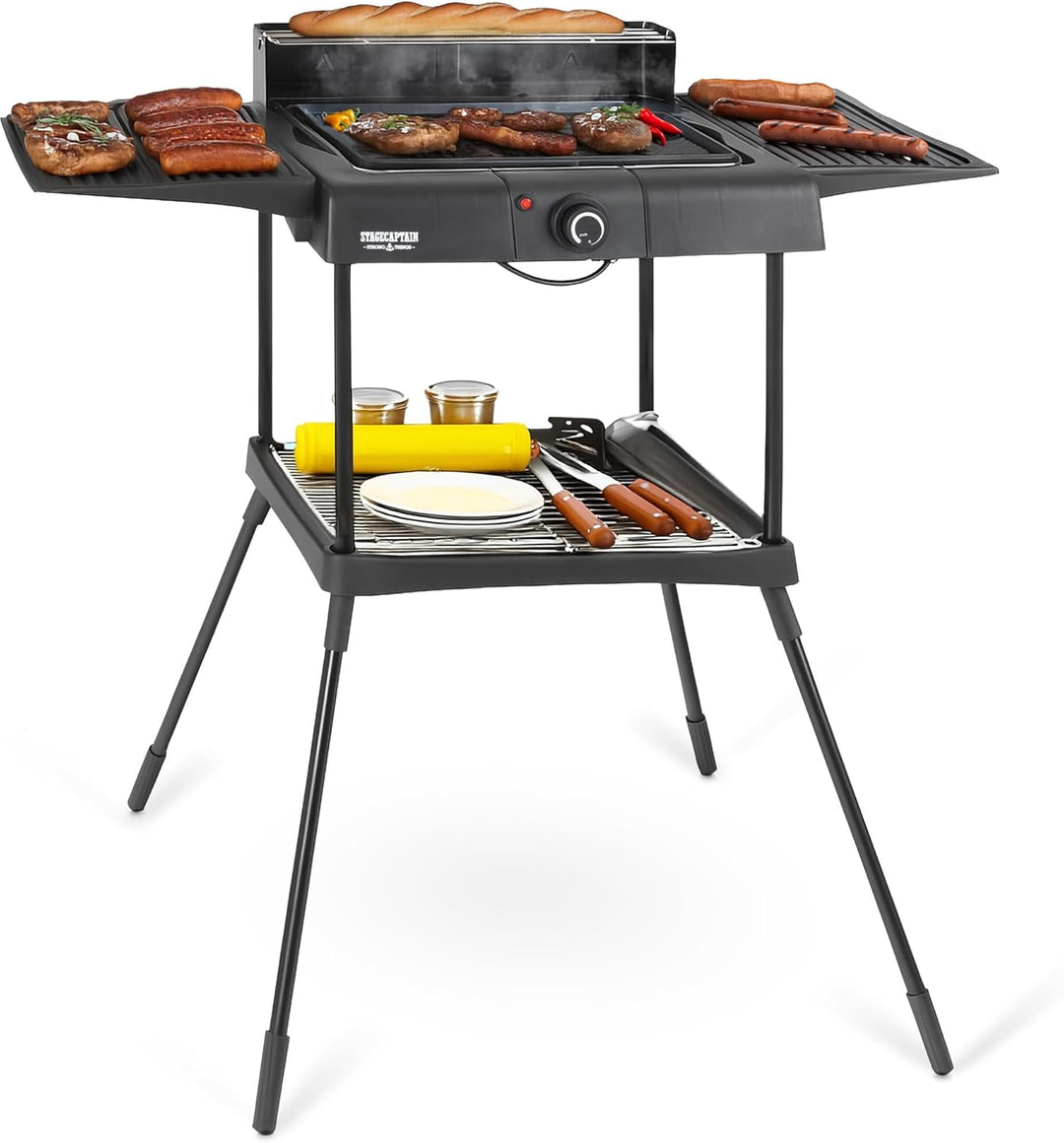 Stagecaptain EBBQ-2000 Elektrogrill 2000W - 3in1 Grill - Tischgrill, Standgrill mit Grillrost und Gr
