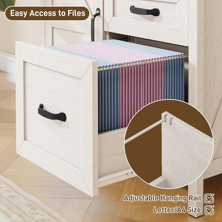 BonVache Aktenschrank mit 3 Schubladen &amp; Tür, Landhausstil Schubladenschrank aus Holz, Weisser Büros
