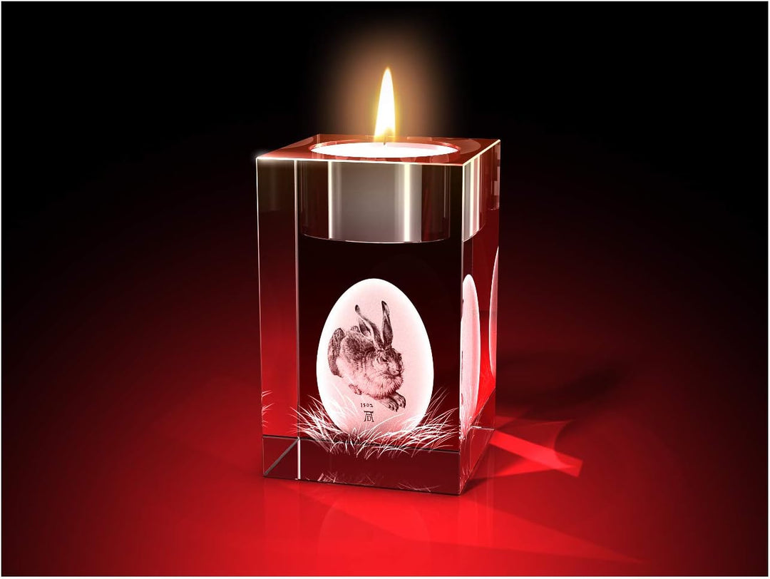 GLASFOTO.COM, Ostern 4er Teelichthalterset, 50 x 80 x 50 mm, Kristallglas 3D Innengravur in Premiumq