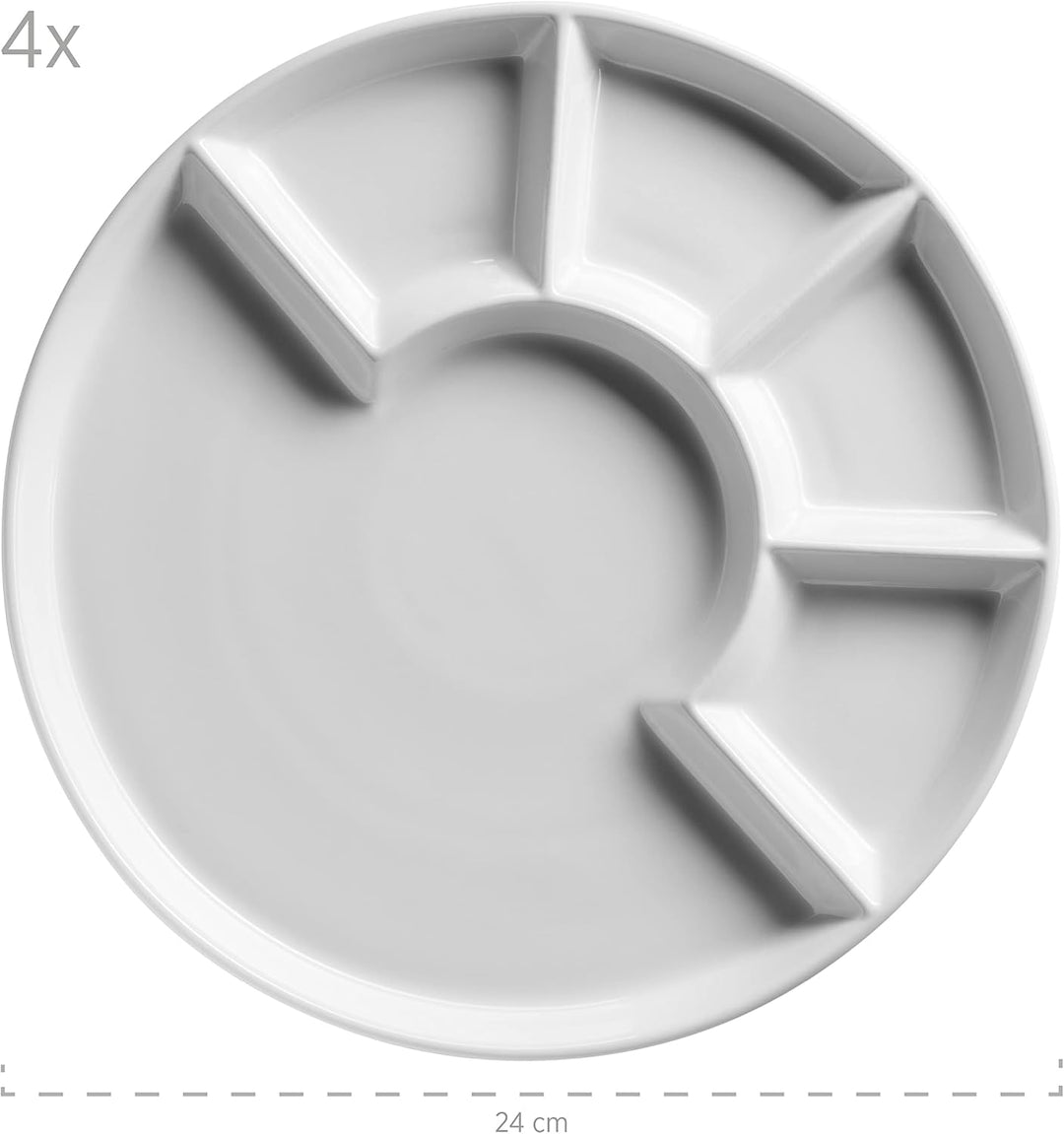 Mäser Fondueteller 4er Set 24 cm, Porzellan, Weiss