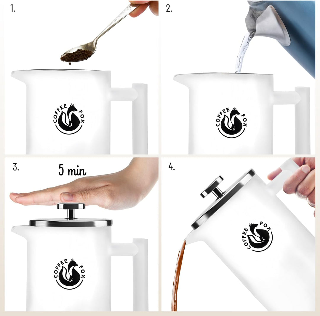 French Press Kaffeekanne aus doppelwandigem Edelstahl Schwarze Pressfilterkanne Französische Kaffeep