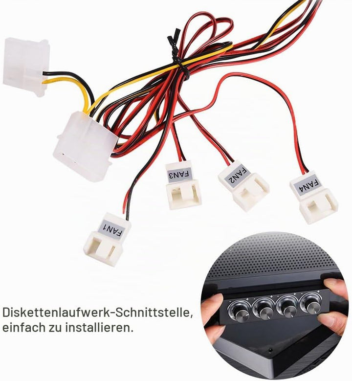 Richer-R Lüfter-Controller, 4-Kanal Lüftergeschwindigkeit Regler Kontroller Lüftersteuerung,3Pin+4Pi