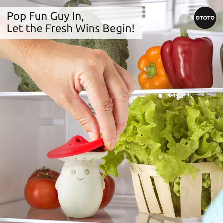 OTOTO Fun Guy Fridge Deodorizer - Food-Grade Fridge Smell Eliminator - Dishwasher Safe and BPA Free