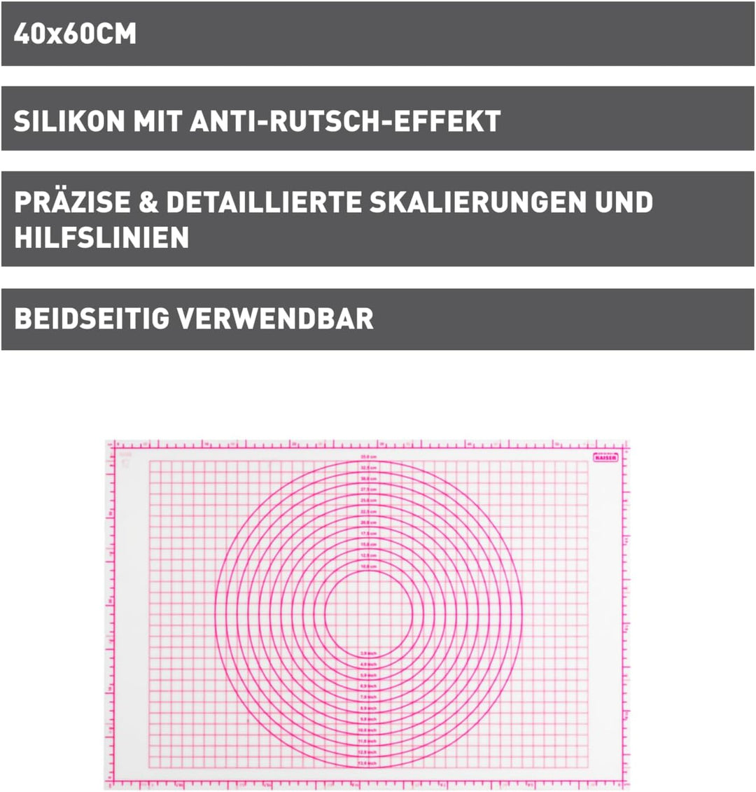 Original Kaiser Inspiration Fondant Backmatte 60 x 40 cm, Silikon, antihaftbeschichtet, Ausrollmatte