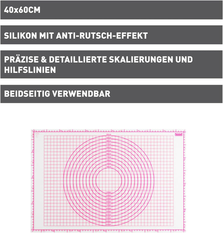 Original Kaiser Inspiration Fondant Backmatte 60 x 40 cm, Silikon, antihaftbeschichtet, Ausrollmatte