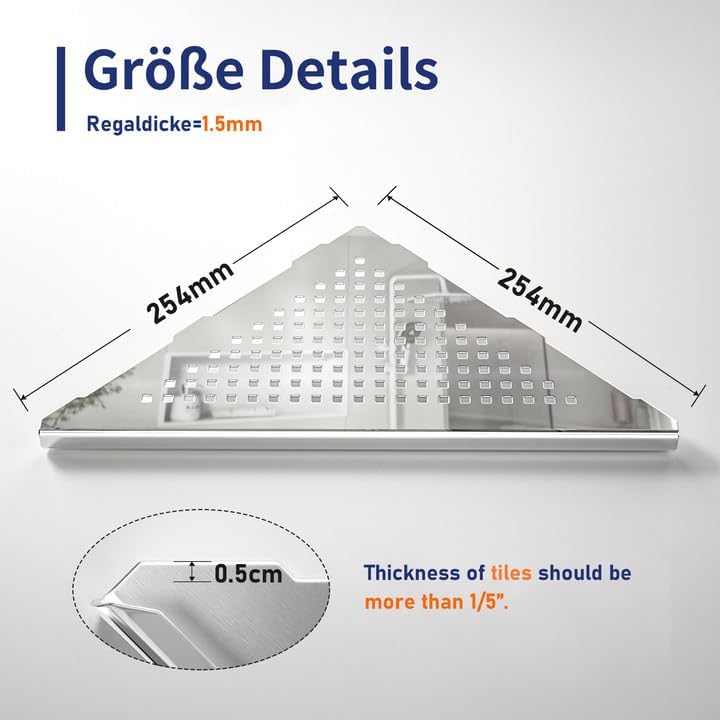 Eck Duschregal, Edelstahl 304 Badezimmerregal aus Stahl mit Gitterdesign für geflieste Wände, Einbau