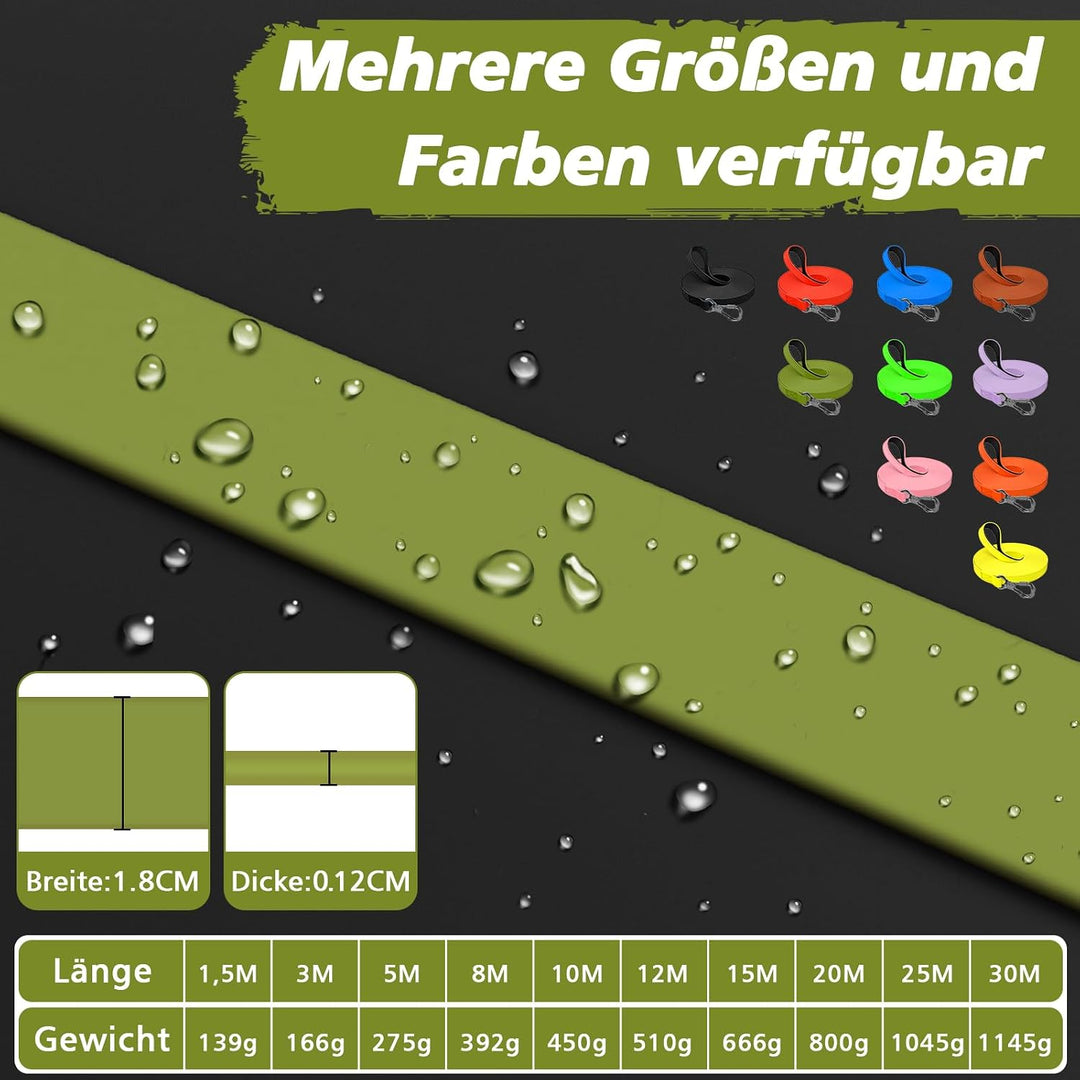 X XBEN Wasserdicht Schleppleine für Hunde, 30M Gummierte Schleppleine mit Abschliessbarer Karabine,