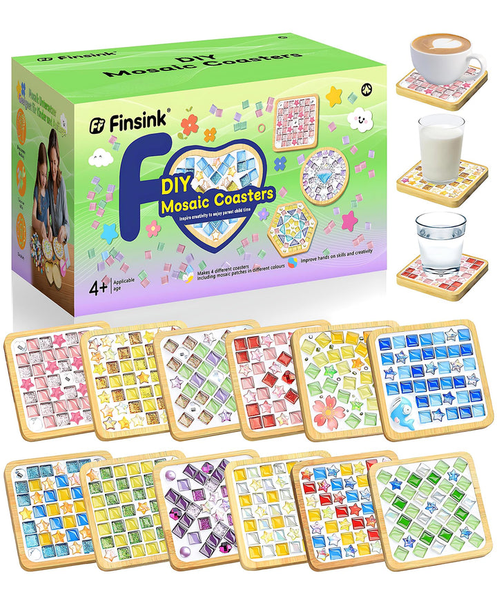 Finsink Mosaik bastelset kinder 12pcs mosaik untersetzer bastelset diy holz untersetzer Set Mosaikst