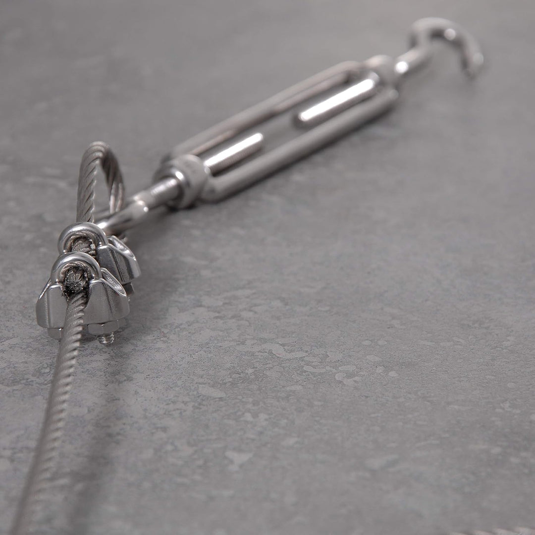 Drahtseile24 Edelstahlseil Set mit 6x Seilklemmen, 2x Seilkauschen und 1x Seilspanner Edelstahl | Sp