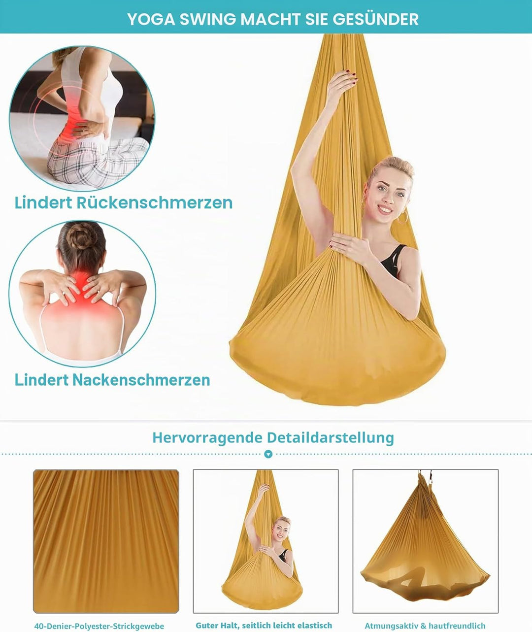 Yoga-Set für Erwachsene, Yoga-Zubehör, 500 kg Belastung, inkl. Kompletter Installationshardware Gold